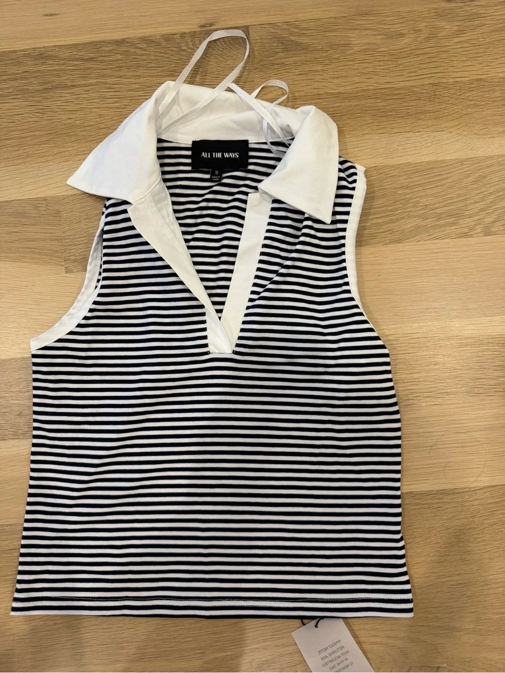 All The Ways Black & White Striped Sleeveless Polo Tank